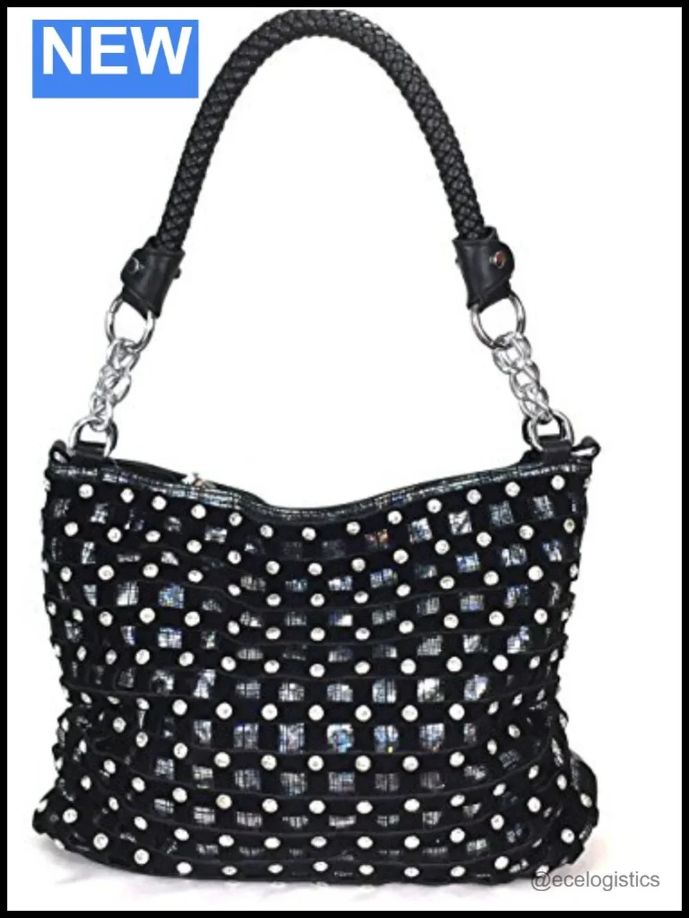 Rhinestone Bling Hobo Handbag Suede Shoulder Purse